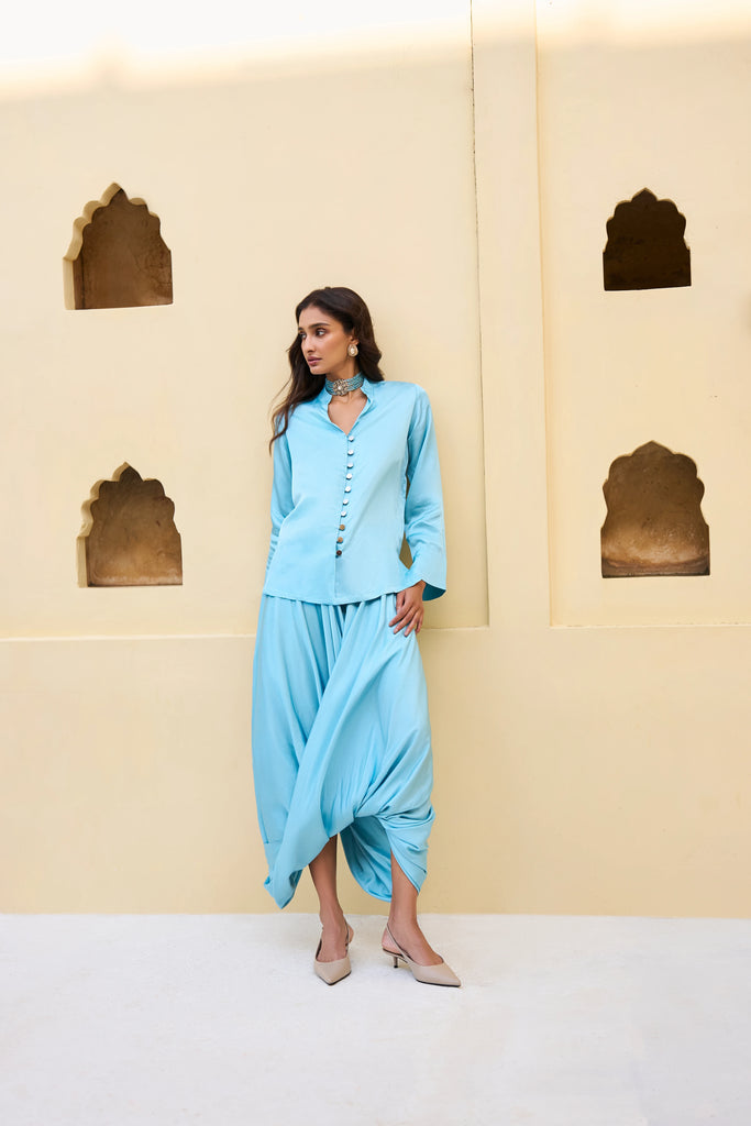 TEXTURED SATIN DRAPE COWL PANT dash and dot