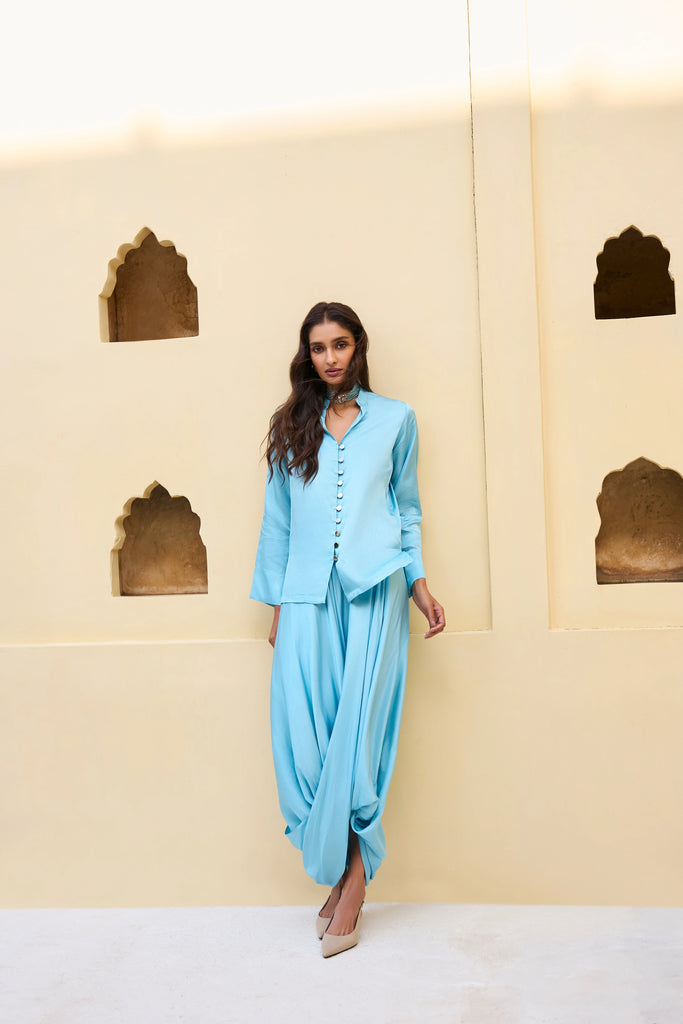 TEXTURED SATIN DRAPE COWL PANT dash and dot