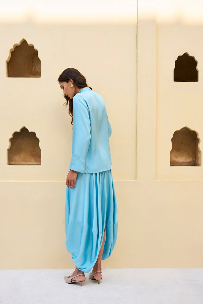 TEXTURED SATIN DRAPE COWL PANT dash and dot
