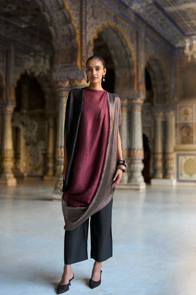 DRAPED & CRUSHED COLOUR BLOCKED TOP & STRAIGHT LEGGED PANT