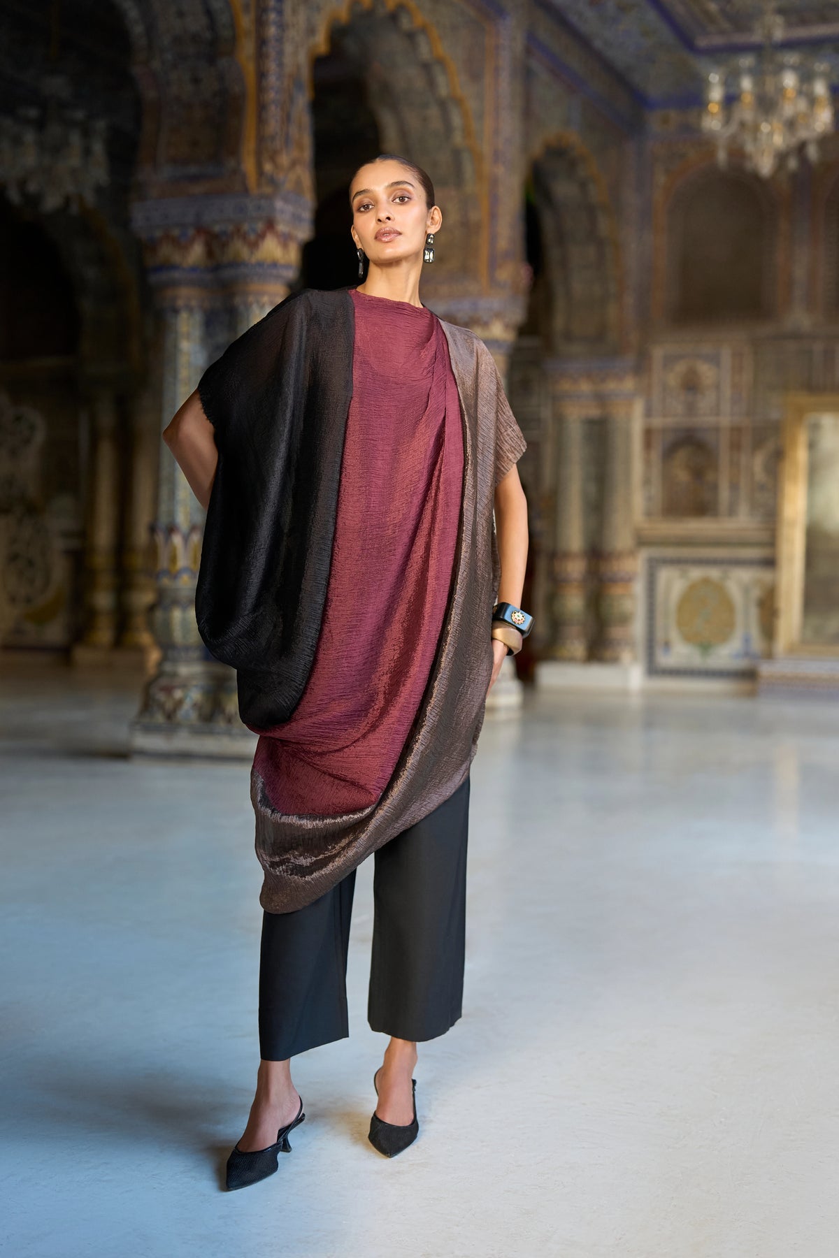 CRUSHED & DRAPED COLOUR BLOCKED TOP