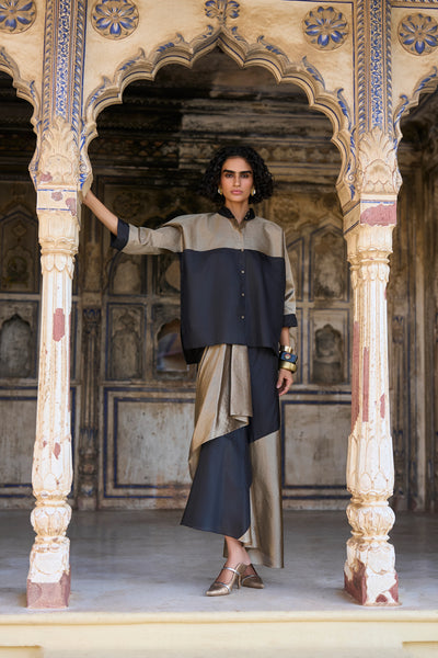 BENARES TISSUE COLOUR BLOCKED DRAPED SKIRT