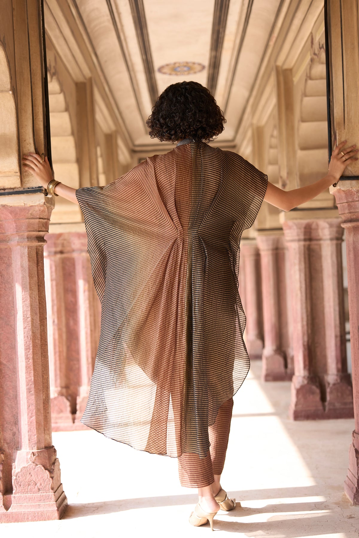 DRAPED OMBRÉ TISSUE KAFTAN TOP