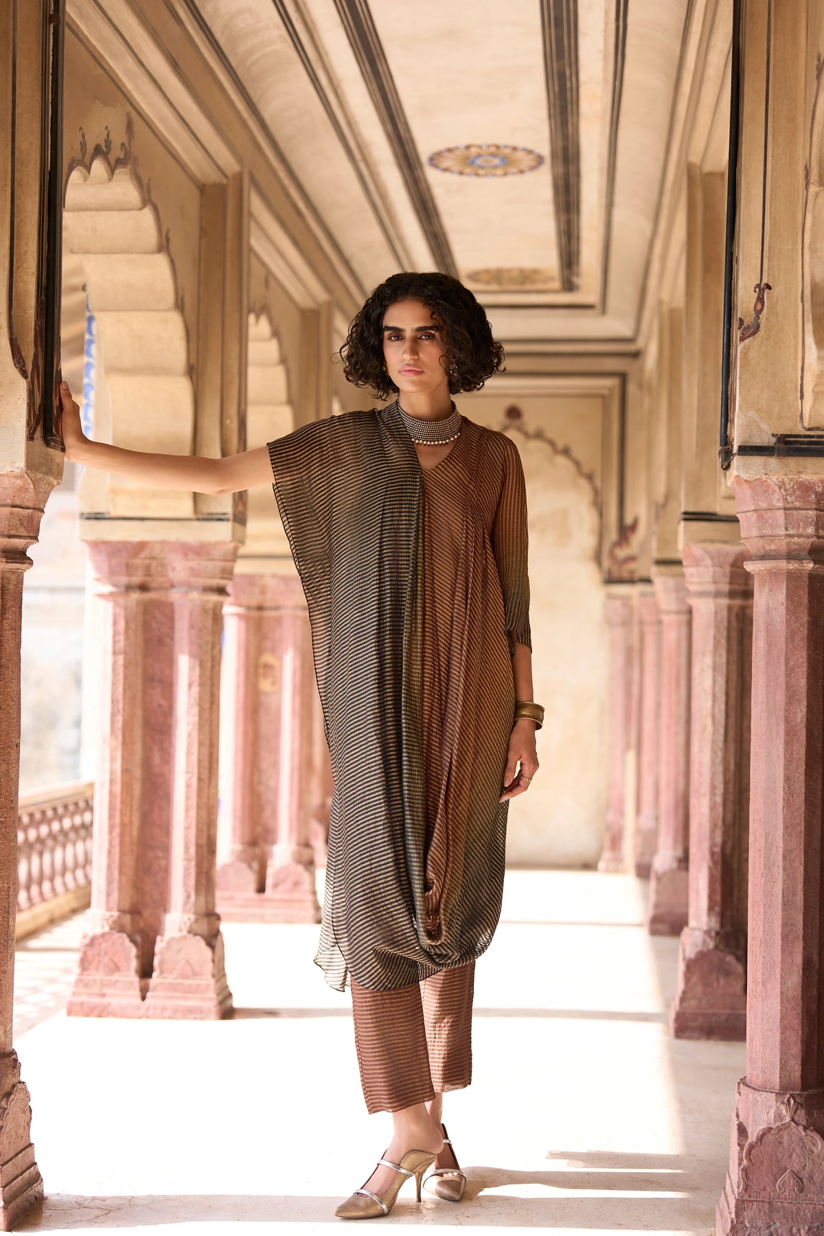 DRAPED OMBRÉ TISSUE KAFTAN TOP