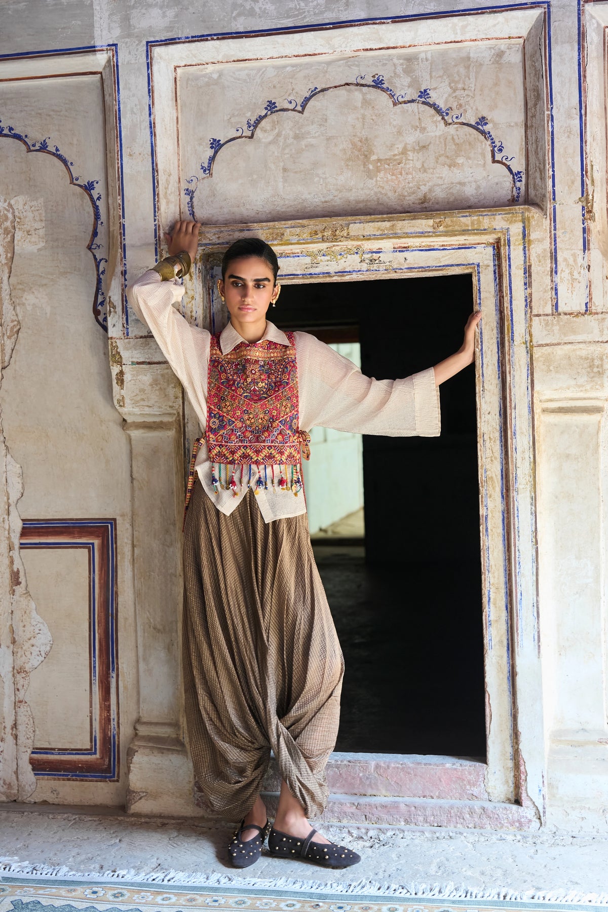 BENARES TISSUE COWL DRAPE PANT