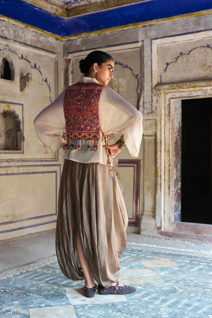 BENARES TISSUE COWL DRAPE PANT dash and dot