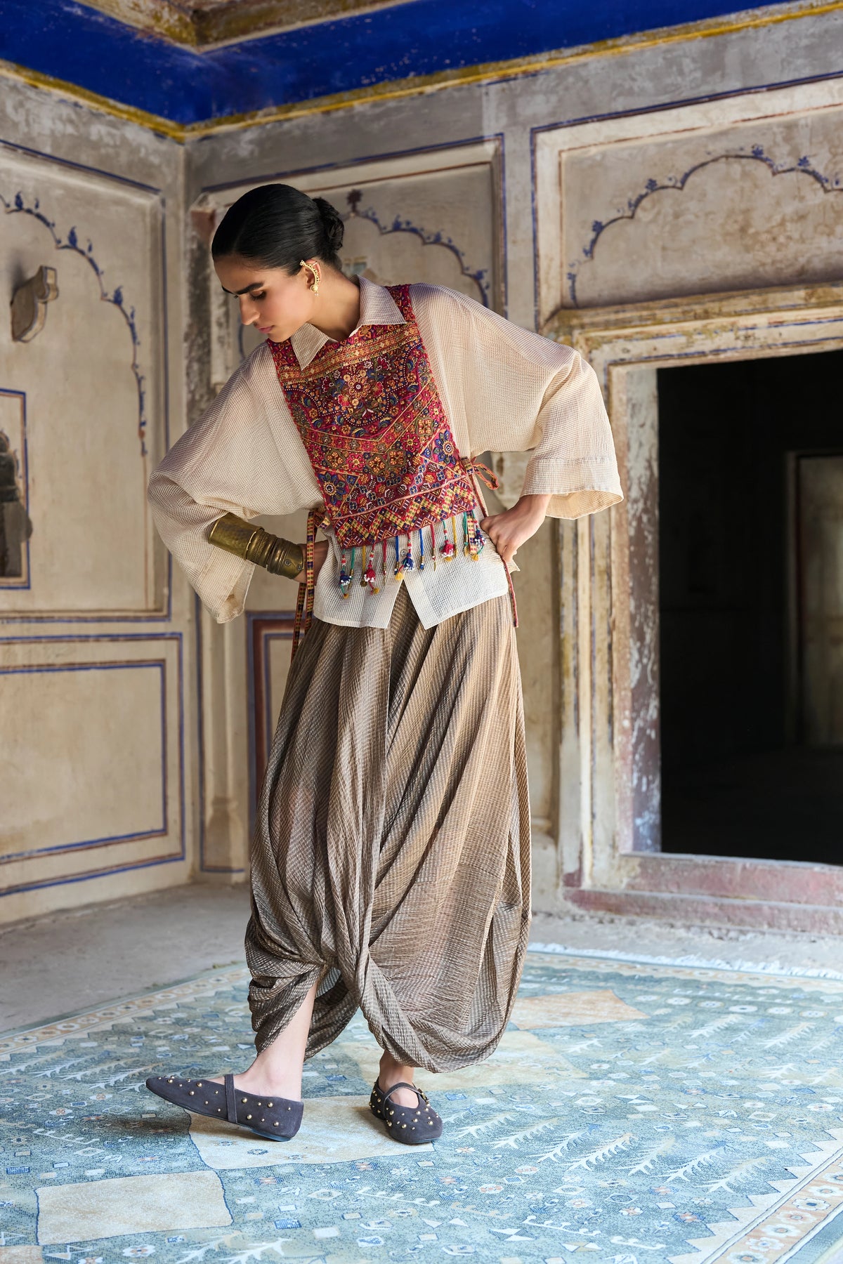 BENARES TISSUE COWL DRAPE PANT