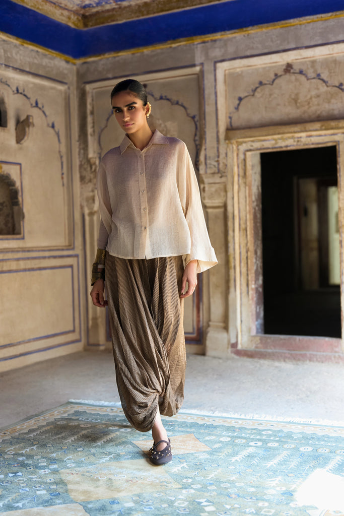 BENARES TISSUE COWL DRAPE PANT dash and dot
