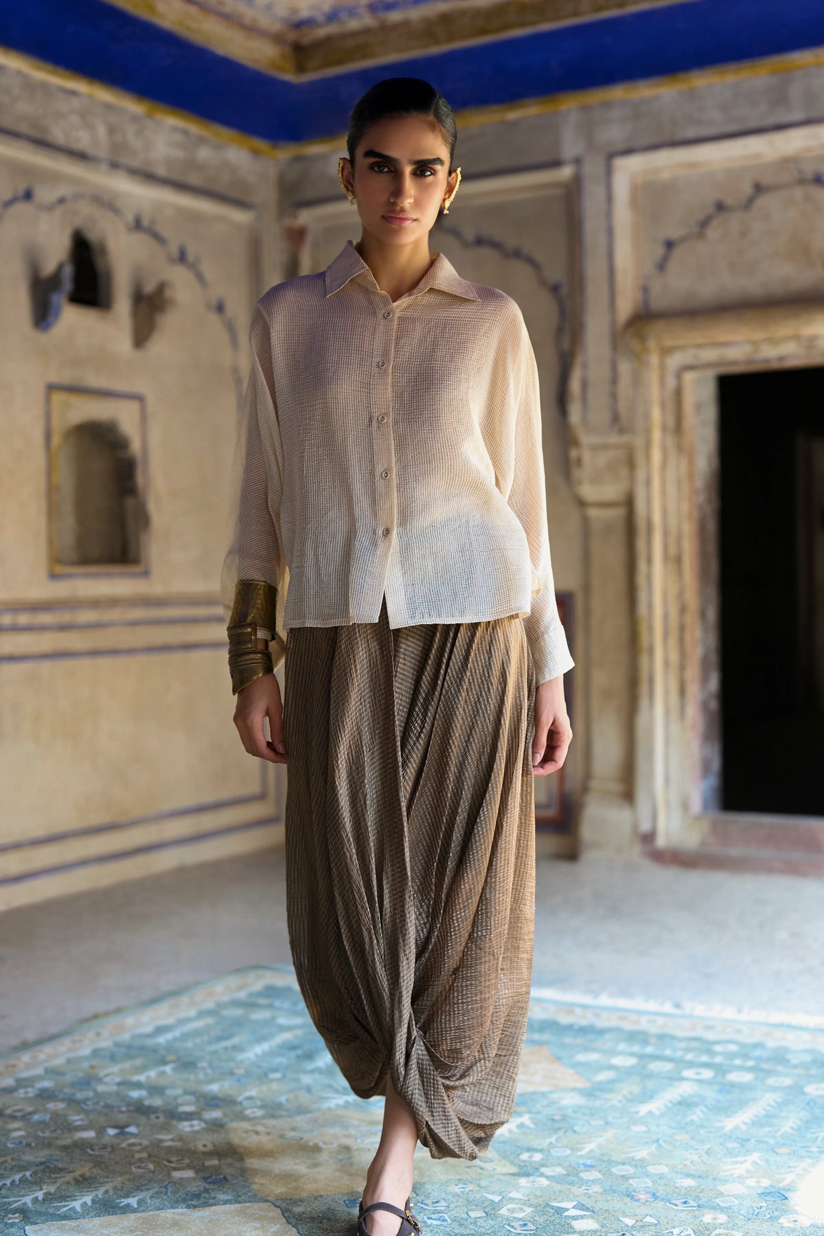 BENARES TISSUE COWL DRAPE PANT