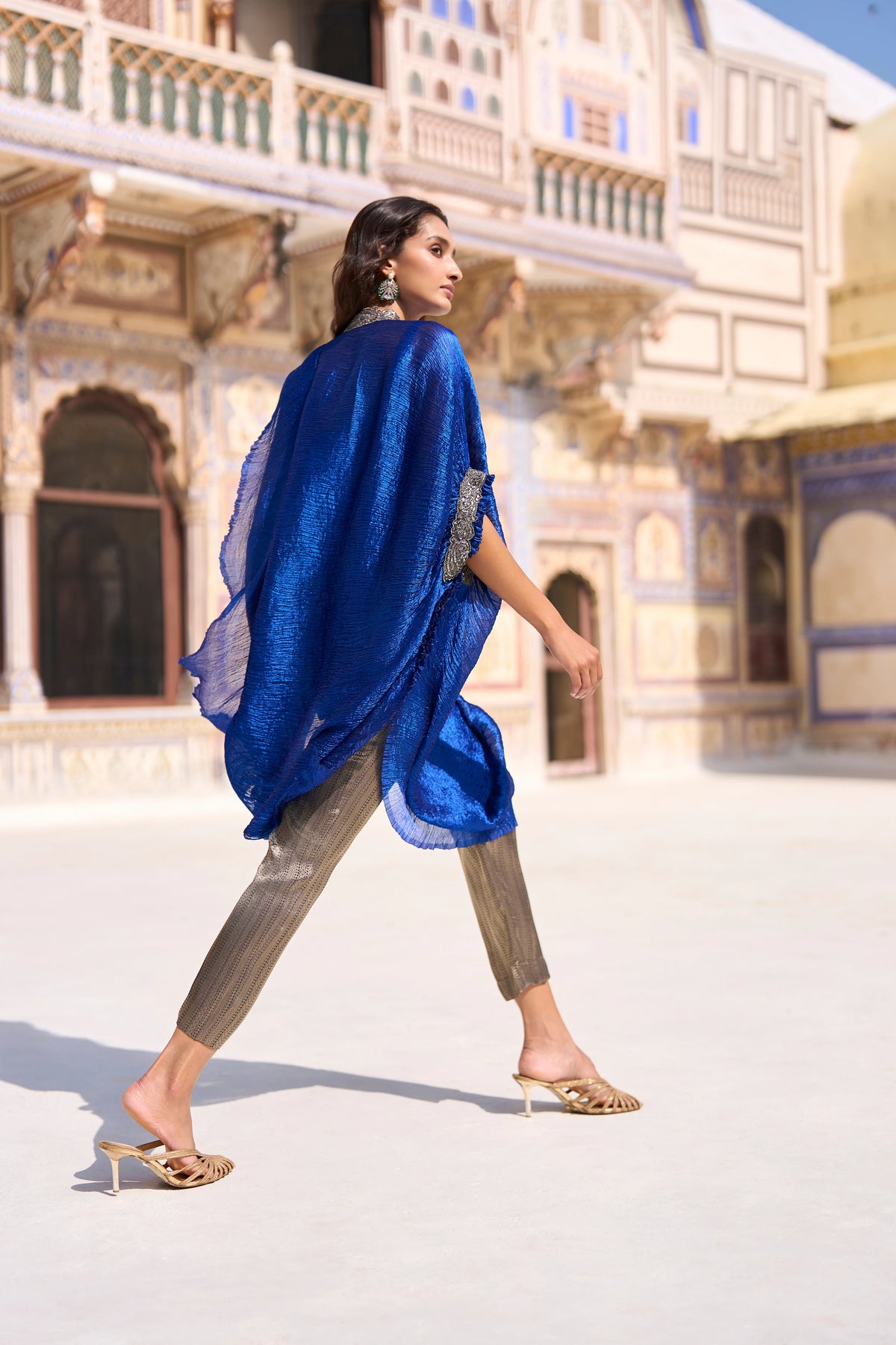 CRUSHED TISUE SINGLE SLEEVE EMBROIDERED TOP & BENARES BROCADE PANT