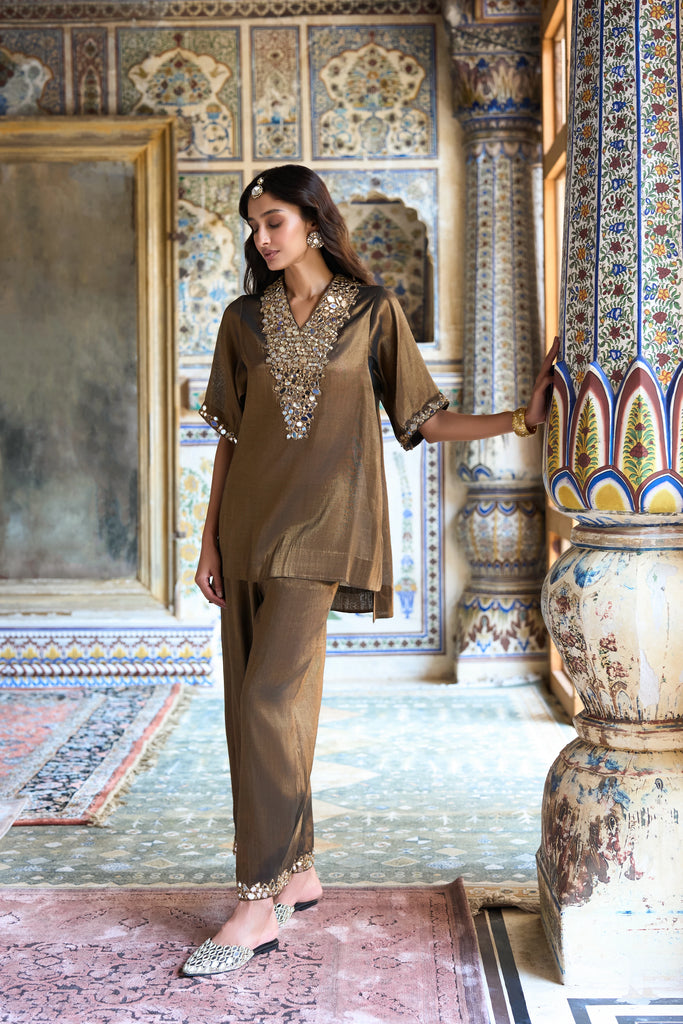 BENARES TISSUE MIRRORWORK TOP & PANT SET dash and dot