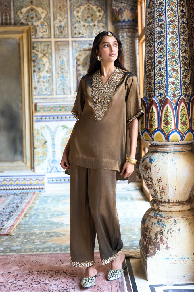 BENARES TISSUE MIRRORWORK TOP & PANT SET dash and dot