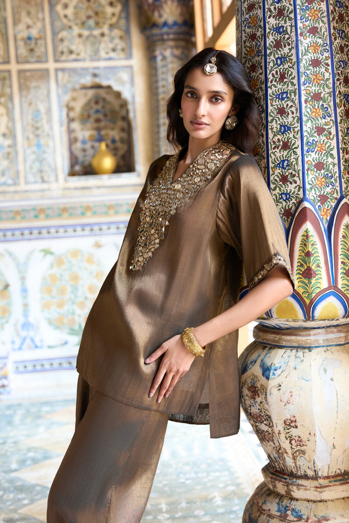 BENARES TISSUE MIRRORWORK TOP & PANT SET dash and dot