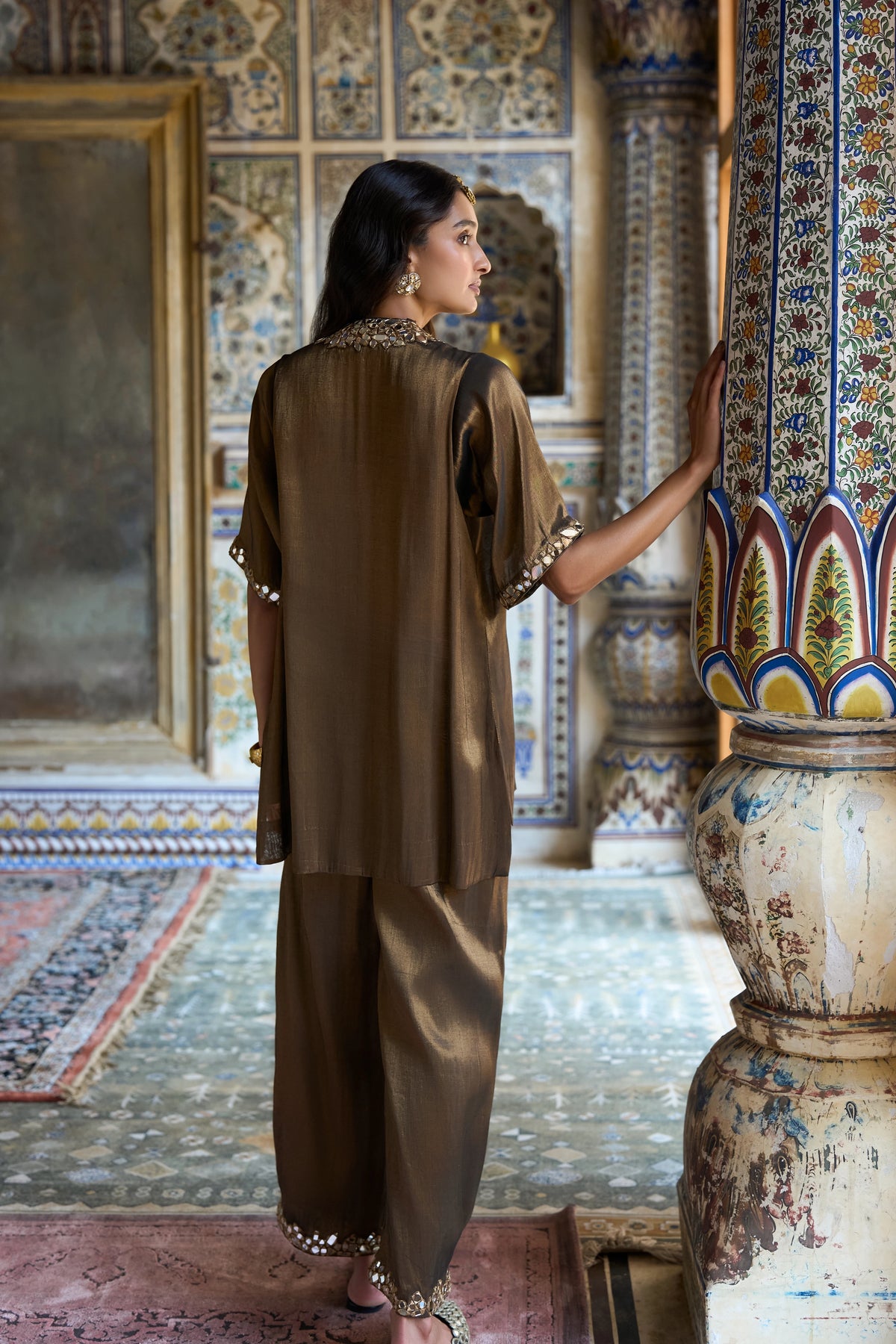 BENARES TISSUE MIRRORWORK TOP & PANT SET