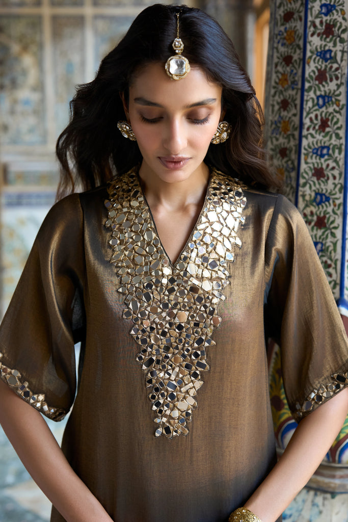 BENARES TISSUE MIRRORWORK TOP dash and dot