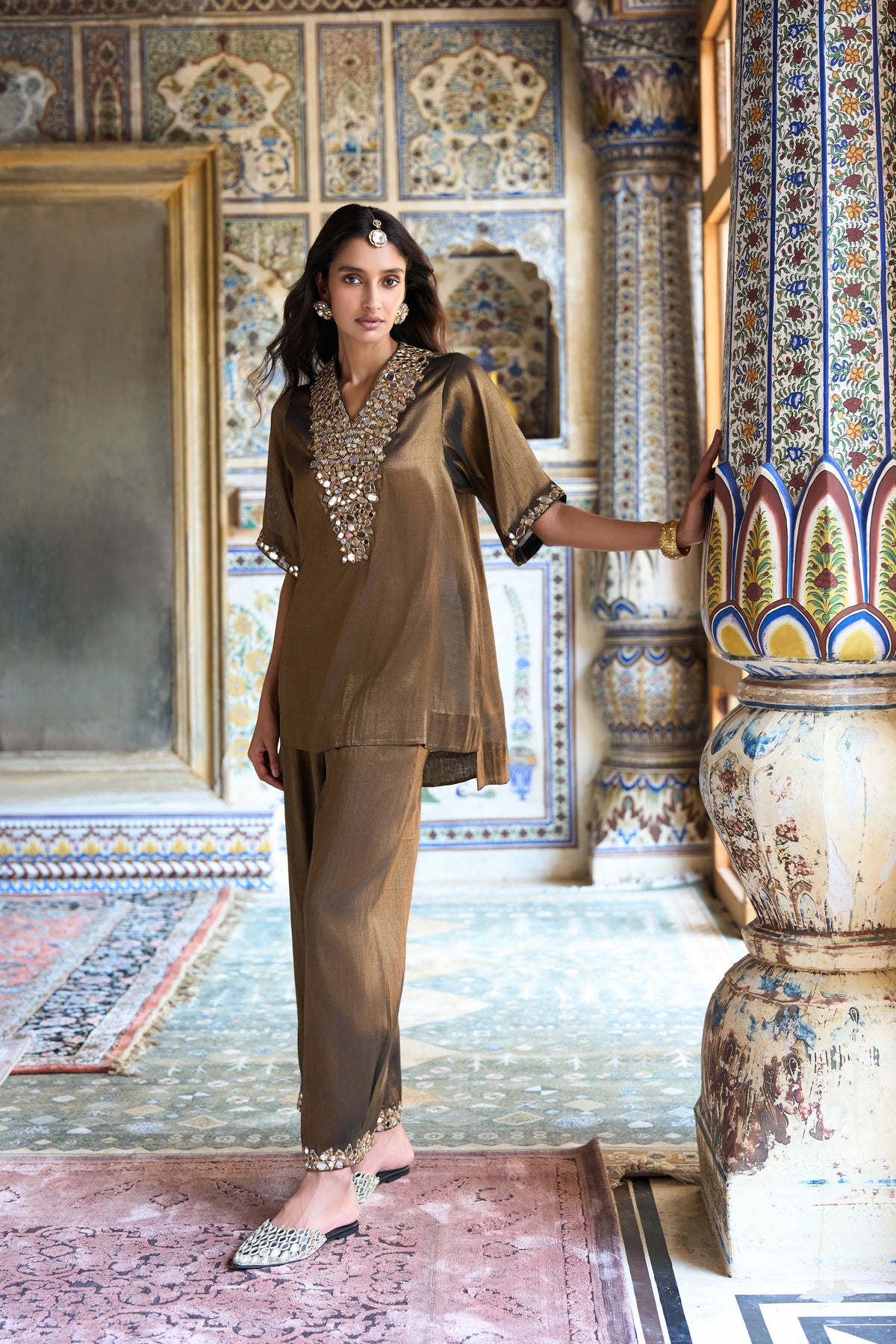 BENARES TISSUE MIRRORWORK PANT