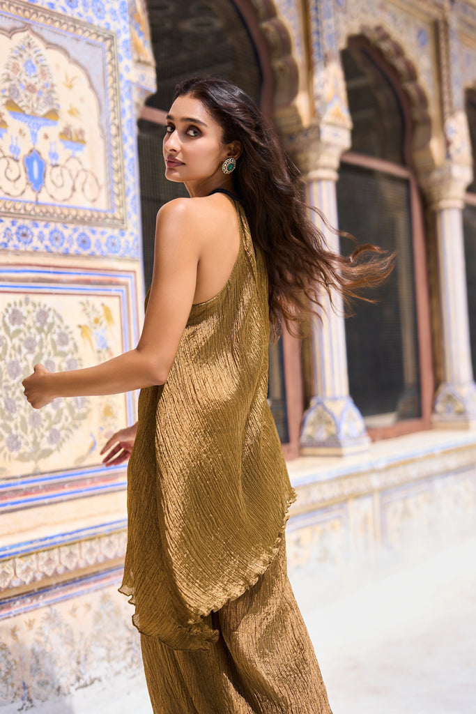 METALLIC CHOKER EMBROIDERED CRUSHED TISSUE TOP dash and dot