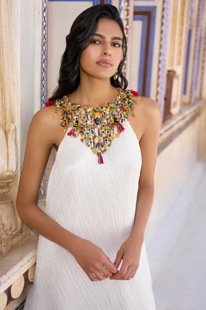 GEMSTONE CHOKER ASYMMETRIC CRUSHED DRESS dash and dot