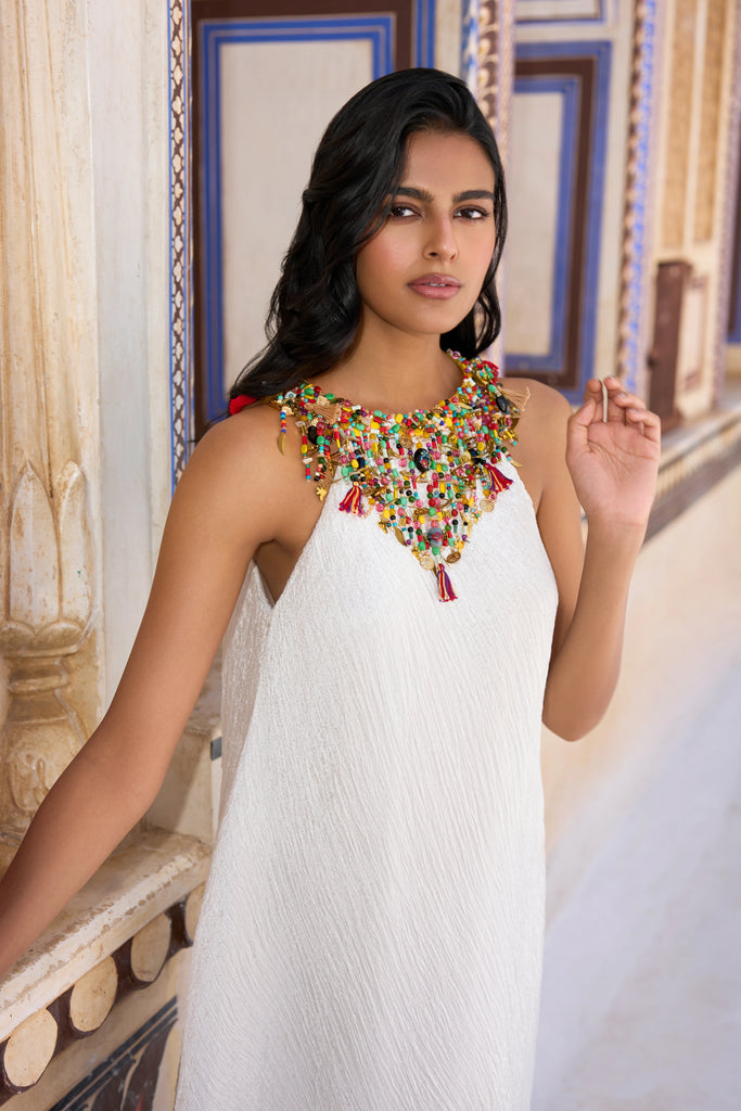 GEMSTONE CHOKER ASYMMETRIC CRUSHED DRESS dash and dot