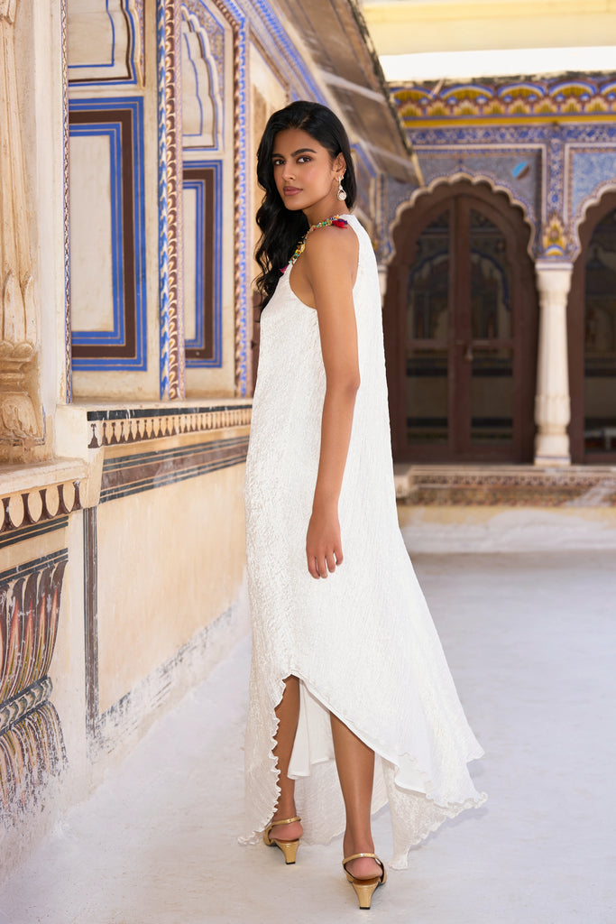 GEMSTONE CHOKER ASYMMETRIC CRUSHED DRESS dash and dot