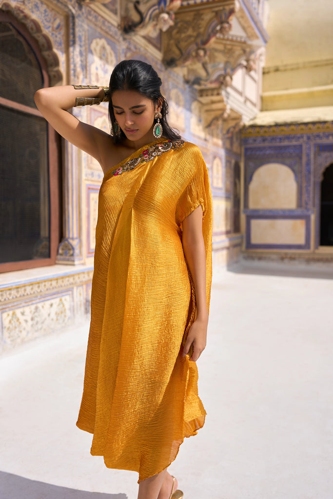 EMBELLISHED DRAPED KAFTAN DRESS dash and dot