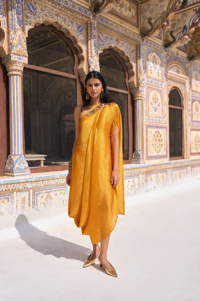 EMBELLISHED DRAPED KAFTAN DRESS dash and dot