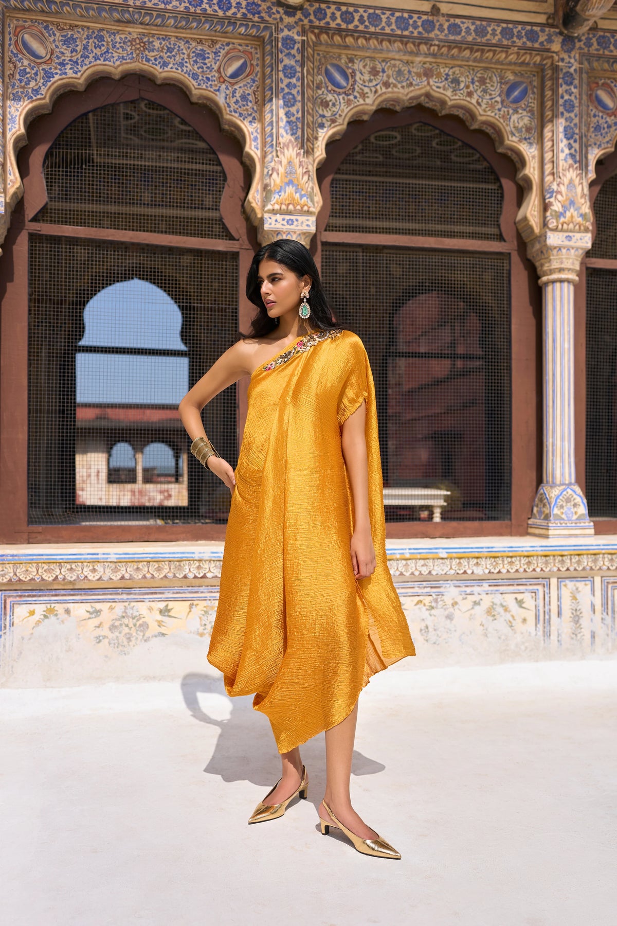 EMBELLISHED DRAPED KAFTAN DRESS