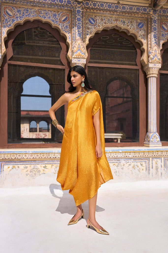 EMBELLISHED DRAPED KAFTAN DRESS dash and dot