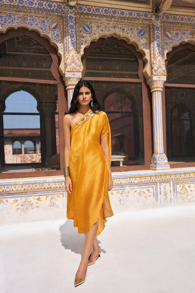 EMBELLISHED DRAPED KAFTAN DRESS dash and dot