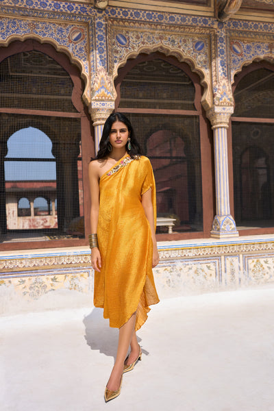 EMBELLISHED DRAPED KAFTAN DRESS