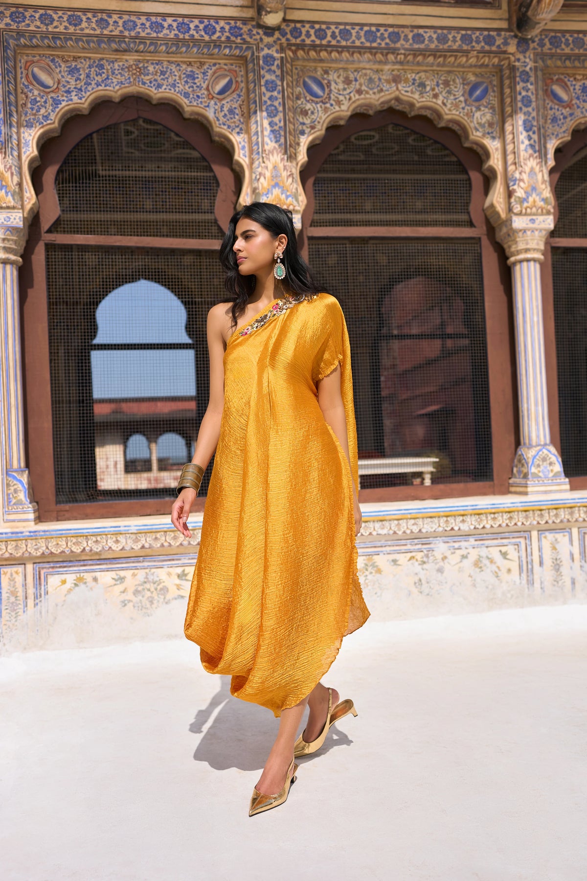 EMBELLISHED DRAPED KAFTAN DRESS