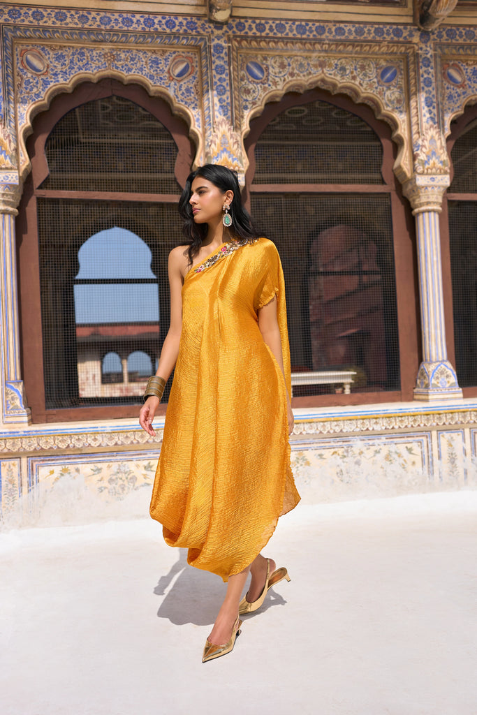 EMBELLISHED DRAPED KAFTAN DRESS dash and dot