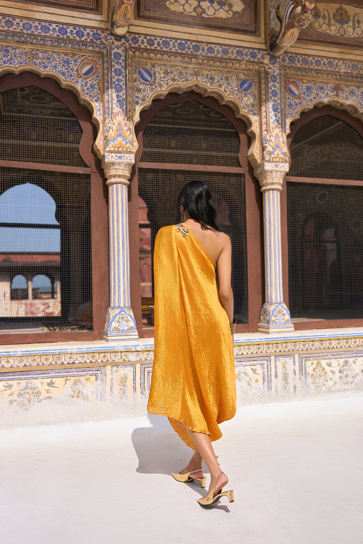 EMBELLISHED DRAPED KAFTAN DRESS