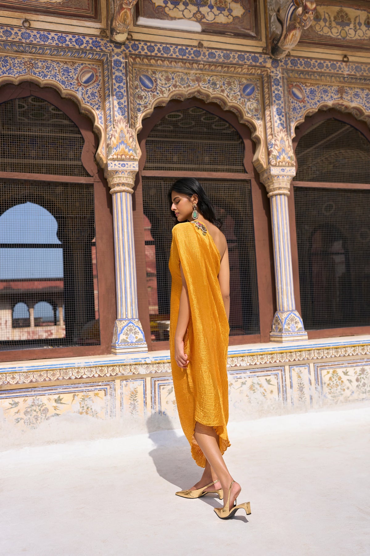 EMBELLISHED DRAPED KAFTAN DRESS