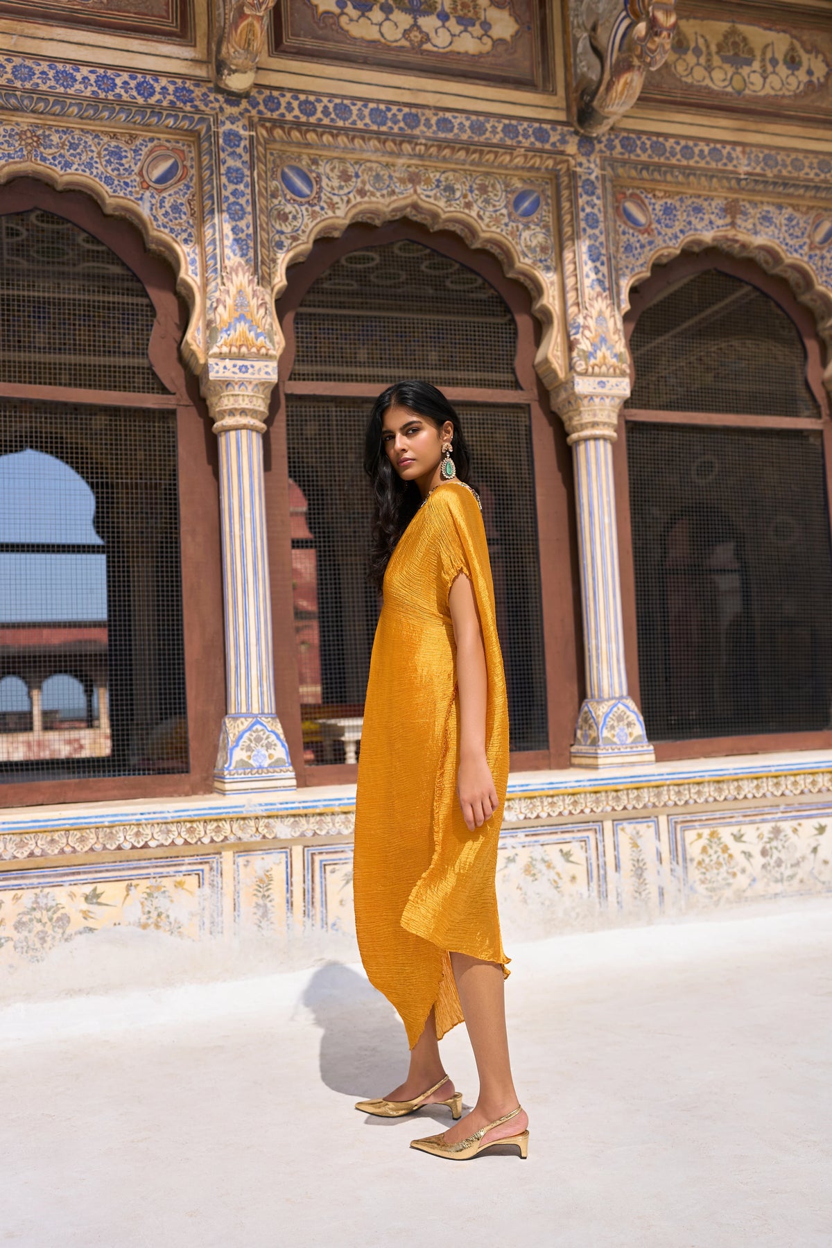 EMBELLISHED DRAPED KAFTAN DRESS