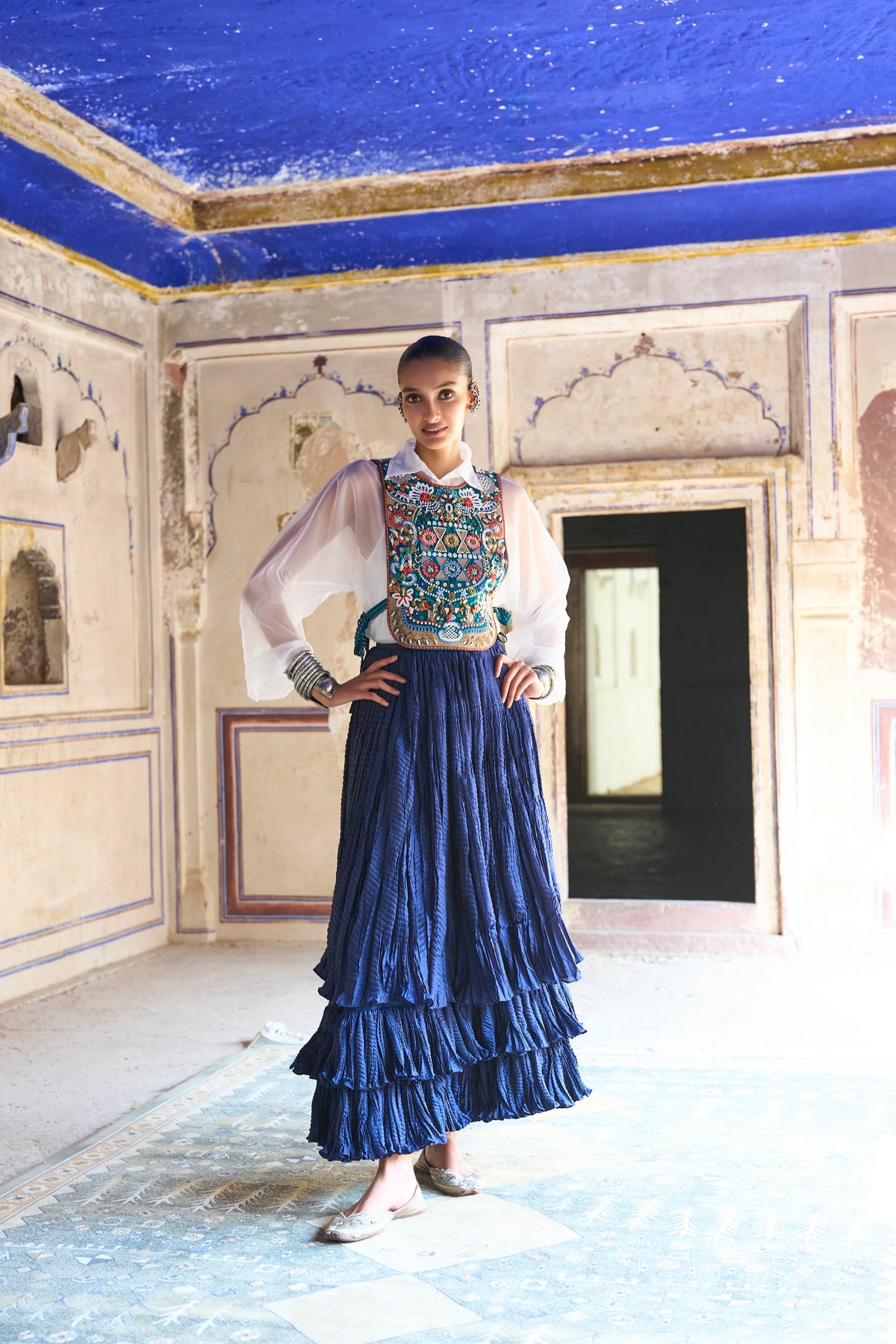 CASCADING TIERED CRUSHED MAXI SKIRT