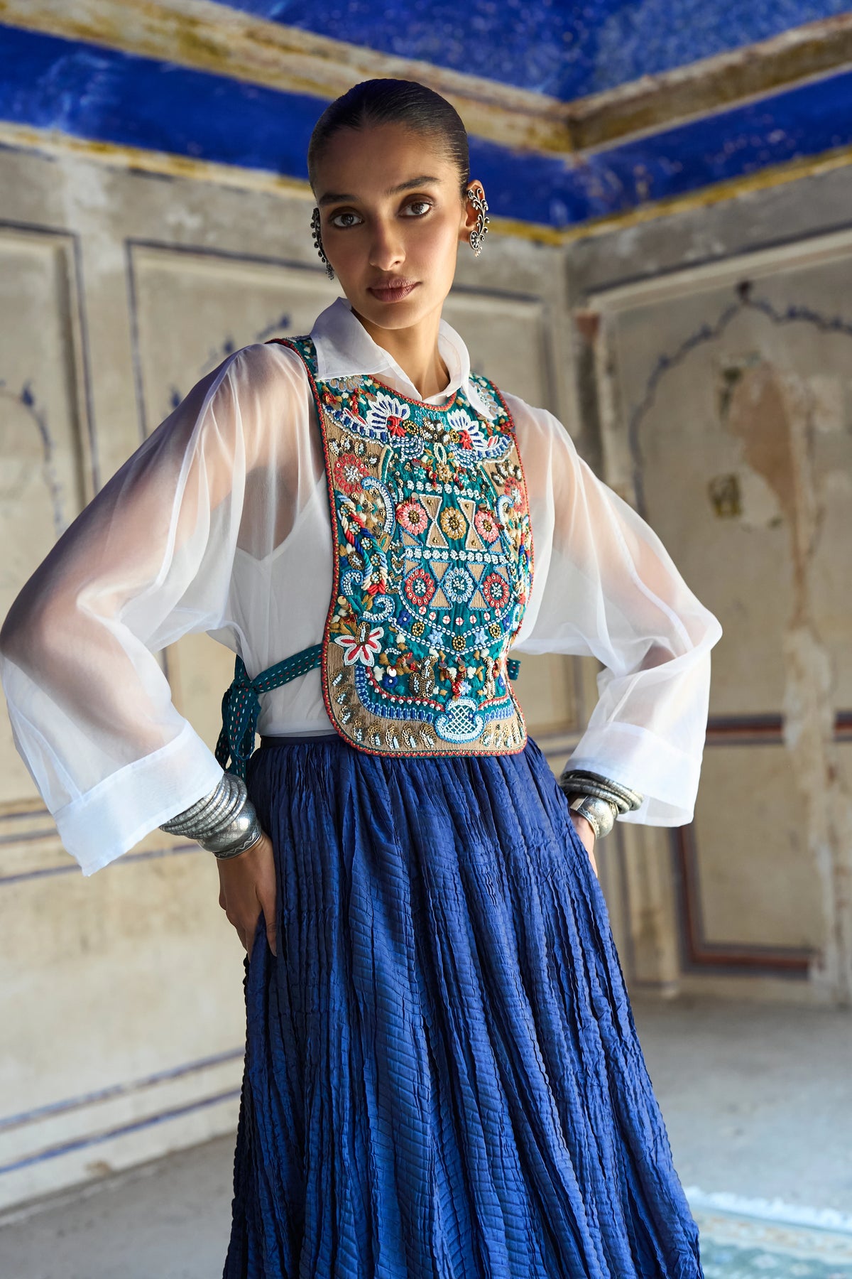 CASCADING TIERED CRUSHED MAXI SKIRT