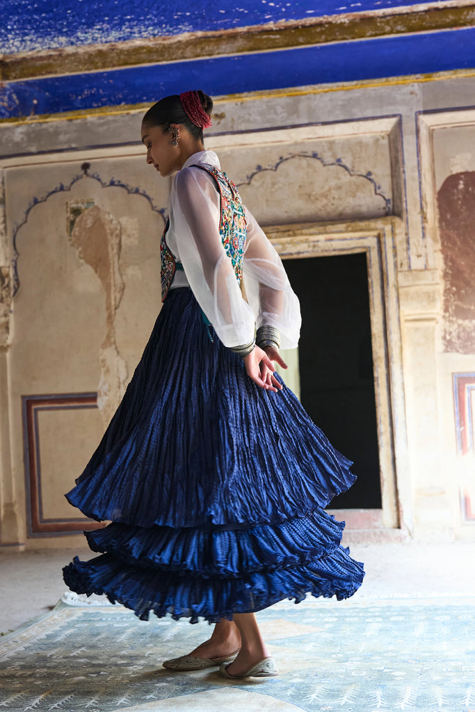 CASCADING TIERED CRUSHED MAXI SKIRT dash and dot