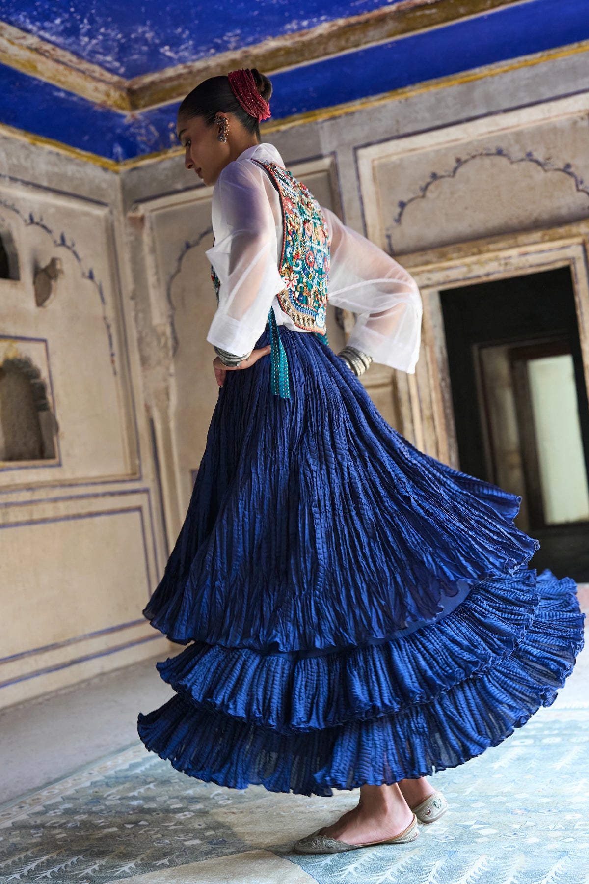 CASCADING TIERED CRUSHED MAXI SKIRT