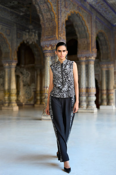 METALLIC THREAD EMBROIDERED WAISTCOAT & STRAIGHT-CUT PANT SET