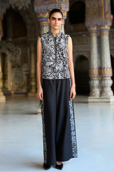 METALLIC THREAD EMBROIDERED WAISTCOAT & STRAIGHT-CUT PANT SET