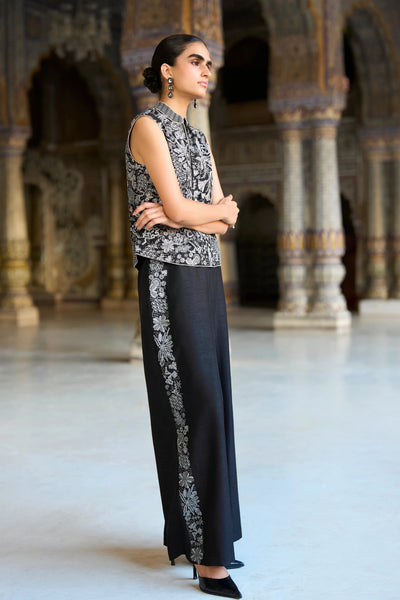 METALLIC THREAD EMBROIDERED WAISTCOAT & STRAIGHT-CUT PANT SET