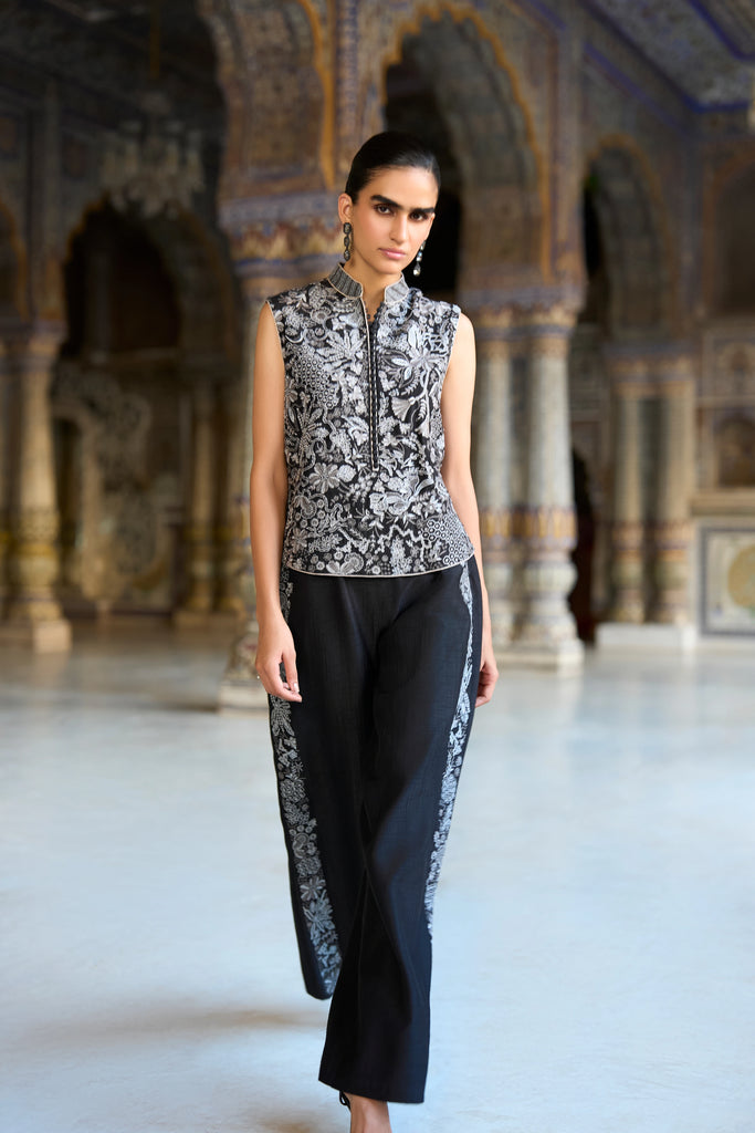 METALLIC THREAD EMBROIDERED WAISTCOAT dash and dot