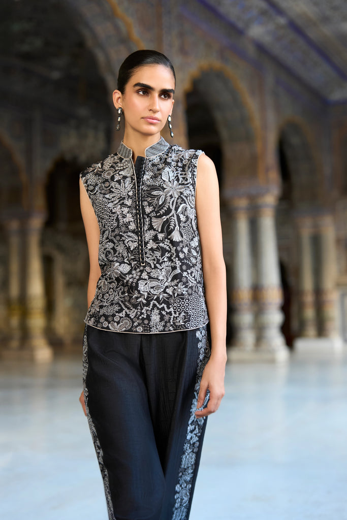 METALLIC THREAD EMBROIDERED WAISTCOAT dash and dot