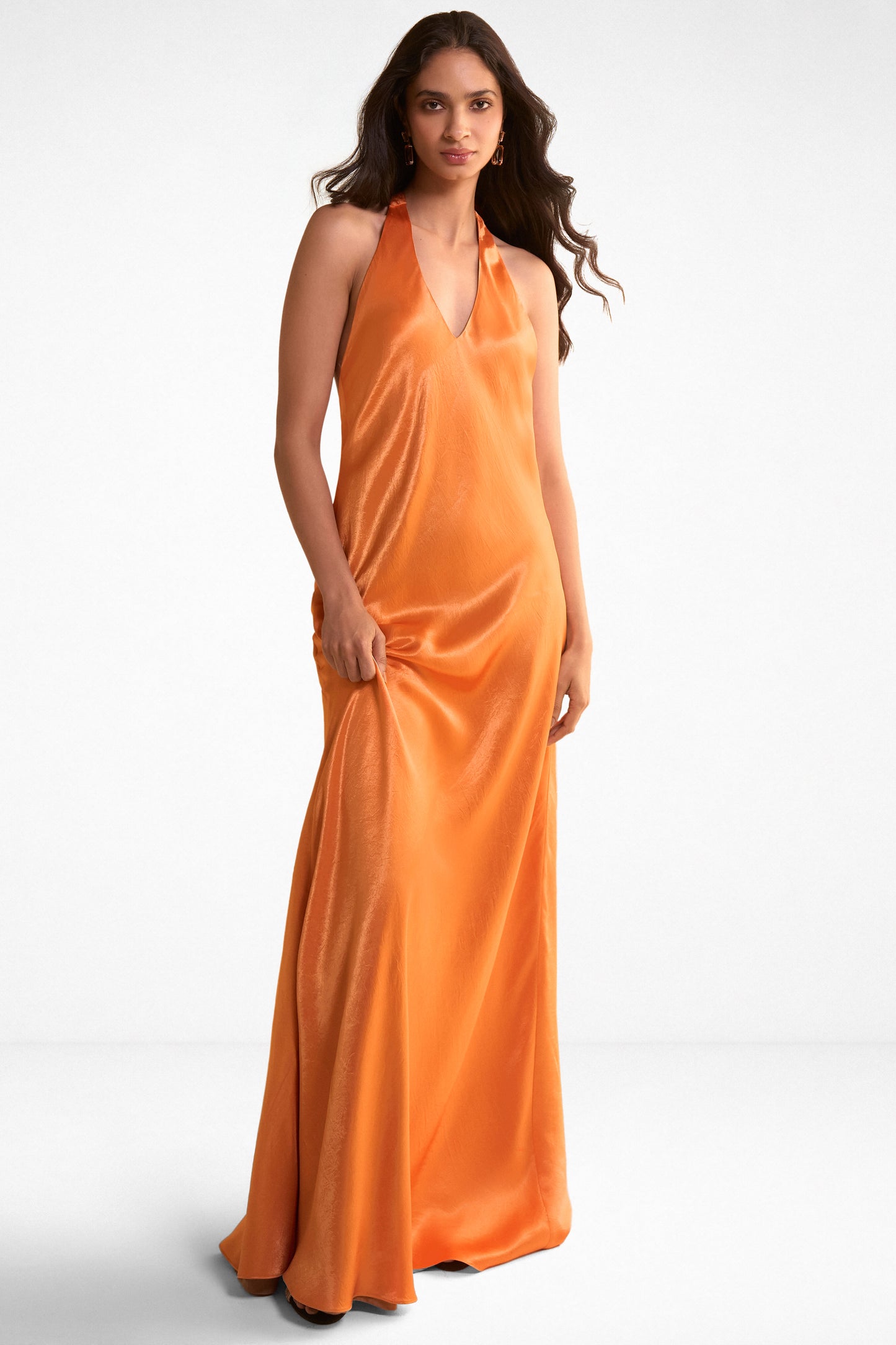 BACK KNOT HALTER SATIN MAXI
