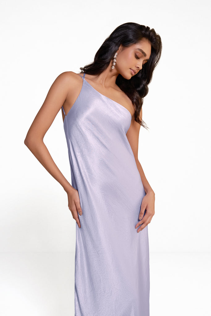 ONE SHOULDER SATIN GOWN dash and dot