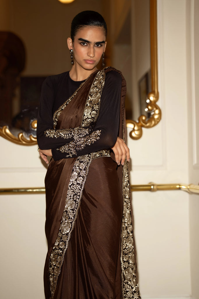 CUFF EMBROIDERED BLOUSE & GARA STITCH SARI DRAPE SKIRT dash and dot