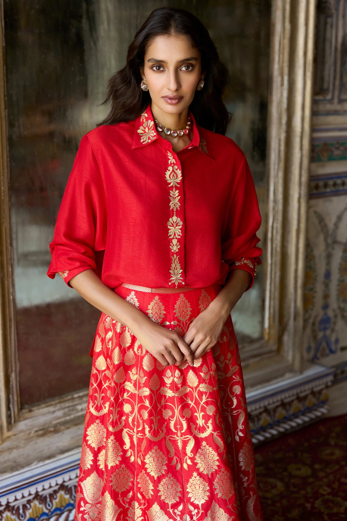 Embroidered Motif Textured Shirt