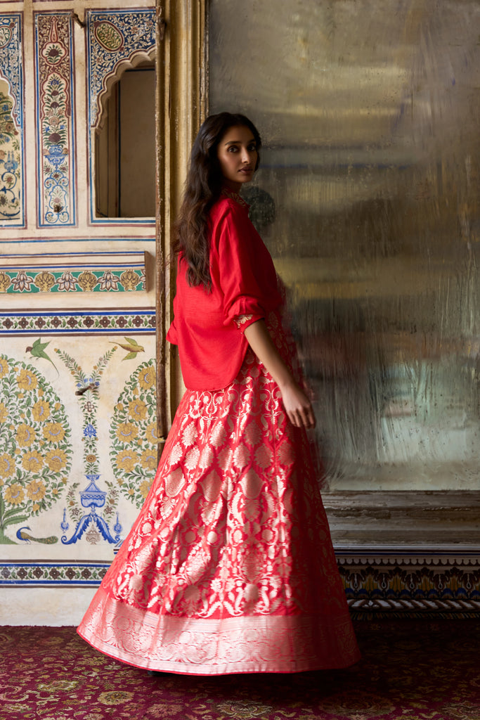 Benares Brocade Flared Maxi Skirt dash and dot