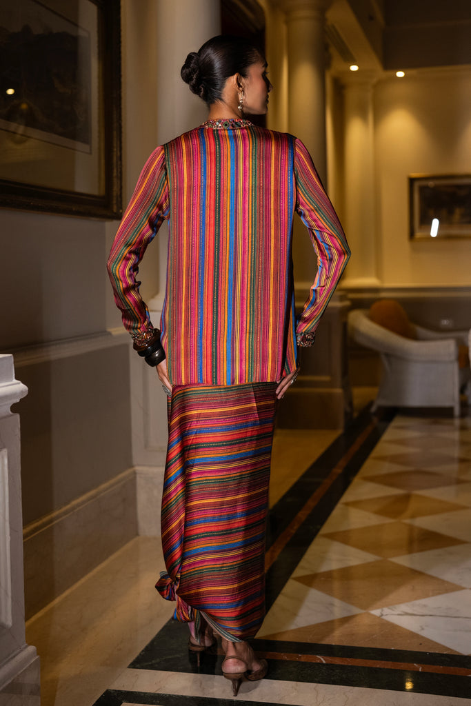 MIRROR EMBROIDERED MULTICOLOUR SHIRT & DRAPE SKIRT SET dash and dot